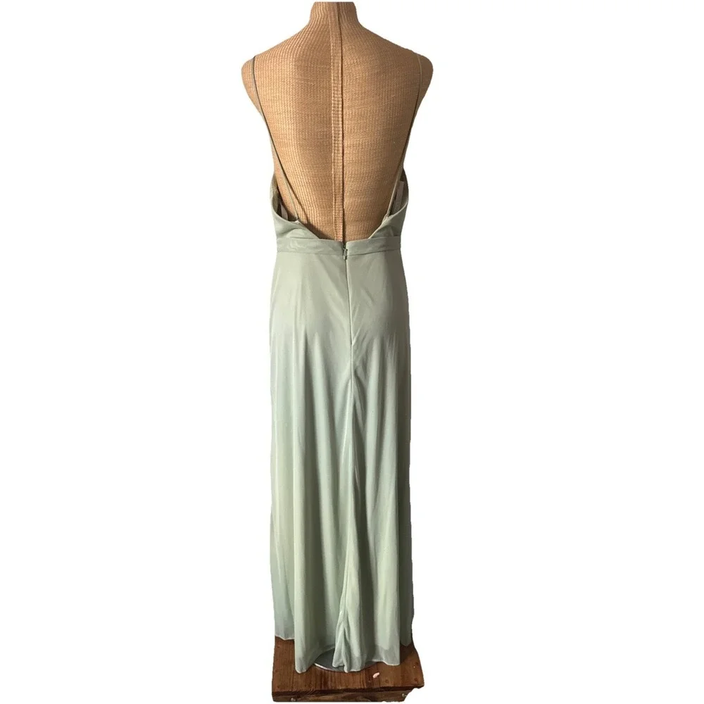 Azazie Dress V Neck Dusty Sage Green Formal Maxi Gown‎ Bridesmaid Fits Like 10